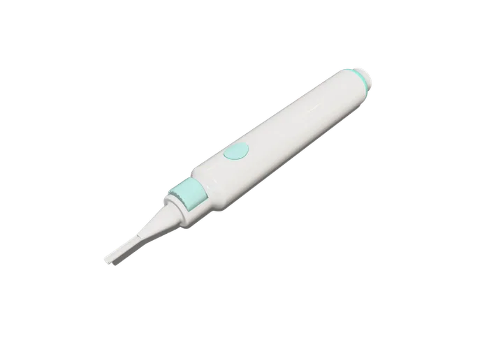 Render of the Folli-Pro multi-graft implanter, a white pen-shaped handpiece